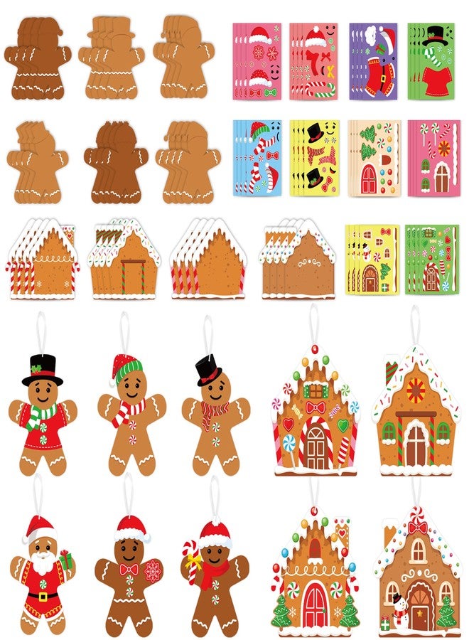 peony man 40 Pack Christmas Ornament Crafts for Kids DIY Christmas Gingerbread Man Cutouts with Stickers Make Your Own Gingerbread House Crafts Xmas Tree Ornaments Kit for Holiday Party Classroom Home Decor - Image 1